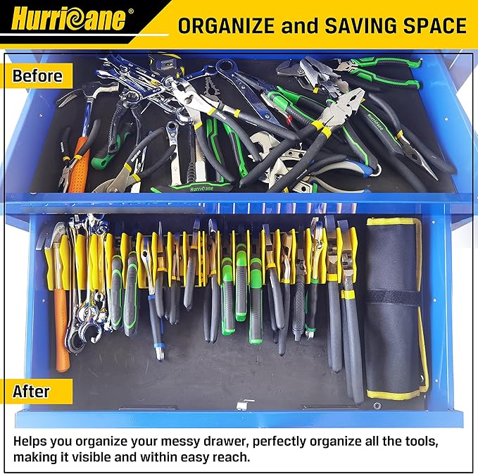 HURRICANE Pliers Organizer Rack - 10-Slot Extendable Tool Organizer, Non-Slip Rubber Base, Yellow, Fit 3" H, 1 Pack