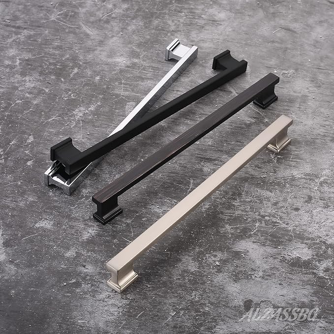 Alzassbg 5 Pack Matt Black Cabinet Pulls, 9 Inch(228.5mm) Hole Centers Kitchen Cabinet Handles for Cabinets and Drawers AL3061MB