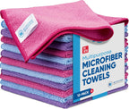 Microfiber Cleaning Cloth - 12 Pack | Better Quality All Purpose Towels | Great for Home, Clean, Dust, Polish | Soft, Absorbent, Durable | Wash 100s of Times | Pink Purple Blue