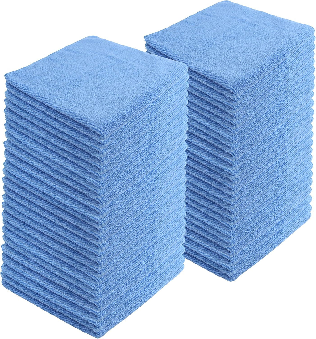 Microfiber Cleaning Cloths,120 Pack, 16"x16", All-Purpose, Softer, Highly Absorbent, Lint-Free, Reusable, Washable Pro Towels, Blue, for House, Kitchen, Bathroom, Car, Office