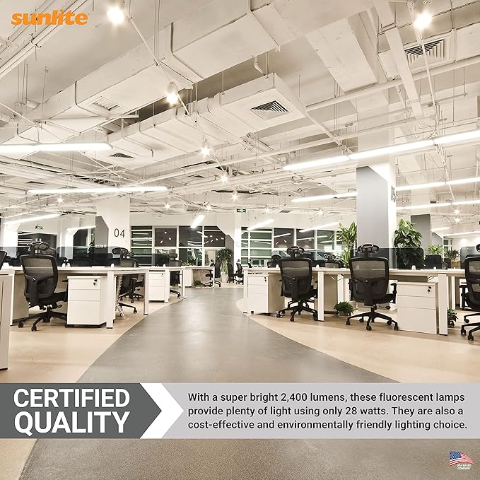 Sunlite F28T8/SP841 4 Foot T8 Linear Fluorescent Lamp, 28 Watts, 2400 Lumens, 4100k Cool White, Medium G13 Bi-Pin Base, High Performance Straight Tube, 30 Pack