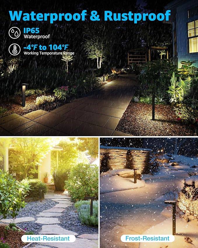 SUNVIE LED Low Voltage Landscape Lighting Kit 12V-24V Aluminum Low Voltage Landscape Lights Wired, 3000K Outdoor Pathway Lights Spotlights with Connectors Waterproof for Patio Yard Garden, 8 Pack