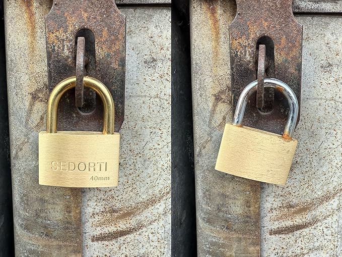 Weather Proof Lock, Keyed Alike Solid Brass Padlocks with Brass Shackle, Light Duty, 1-1/2" Wide Body, Marine Padlock, Anti Rust Lock, 4 Pack