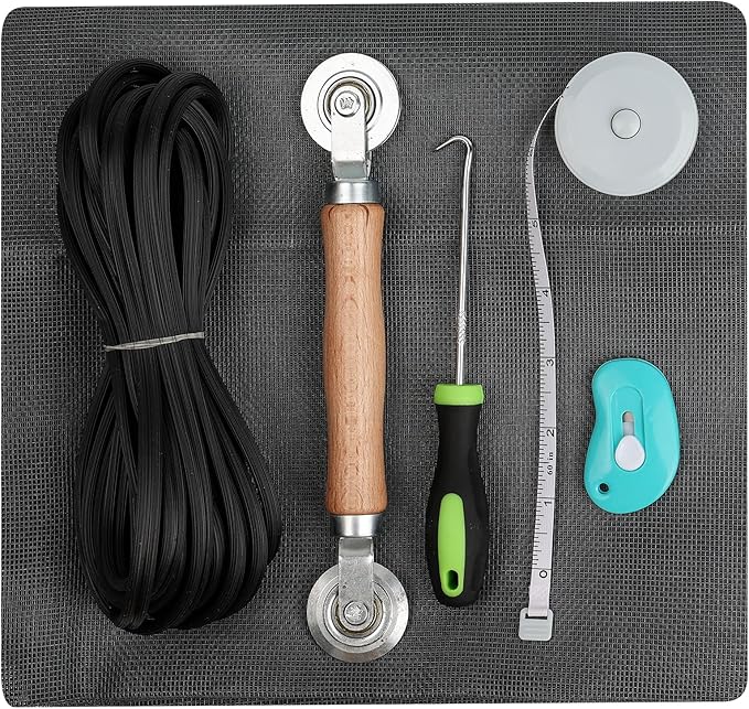 Windows Screen Replacement and Screen Door Repair Kit, 6Pcs Window Screen Fiberglass Mesh Kit - Window Screen & Screen Door Mesh & Screen Porch Repair Kit (Gray, 59" x 106")