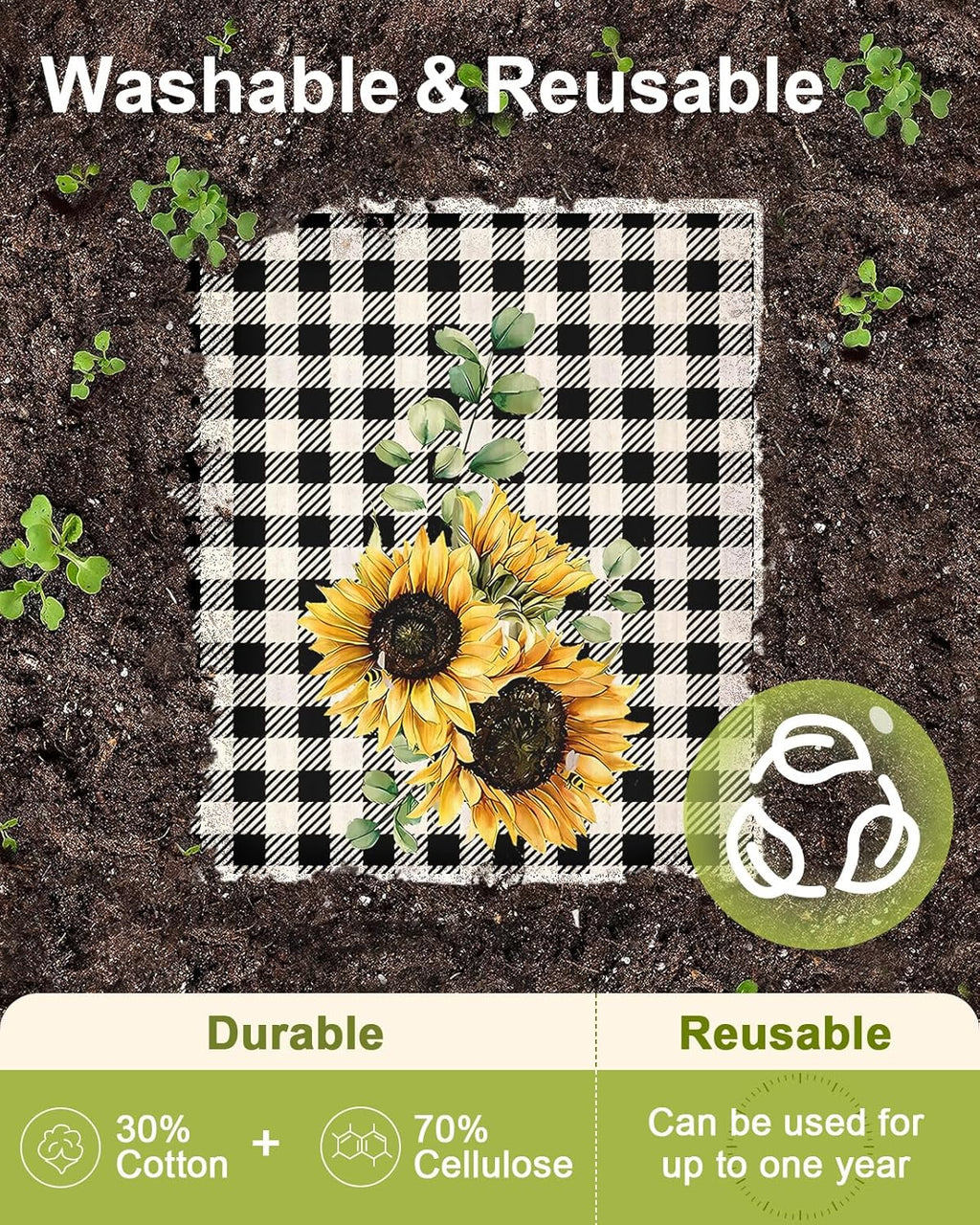 6 Pack Swedish Dishcloths for Kitchen - Reusable Dish Cloths for Washing Dishes Absorbent Cute Funny Kitchen Towels Cleaning Sponge, Sunflower