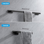 4-Pieces Bathroom Hardware Accessories Set, Towel Rack Towel Bar Toilet Paper Holder Towel Hook Self Adhesive Stainless Steel Towel Rack Set for Bathroom Wall Mounted, Matte Black 23 Inch