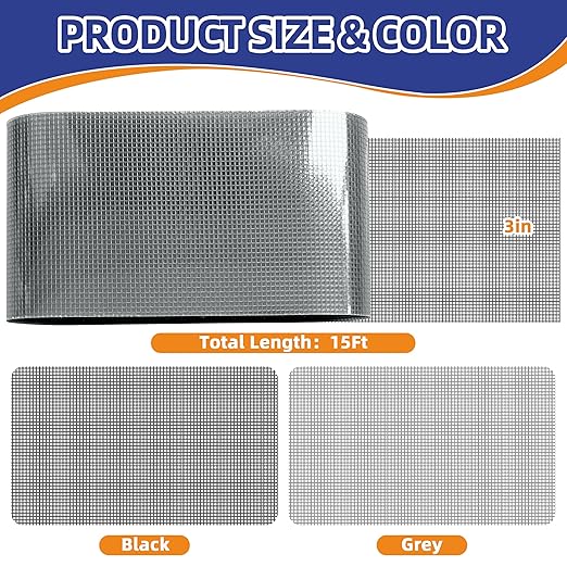 KING MOUNTAIN Grey Window Screen Repair Tape,3inX15FT Heavy Duty Screen Repair Kit for Window Screen and Screen Door Tears Holes,Strong Adhesive & Waterproof Window Screen Patch, Weather Resistant