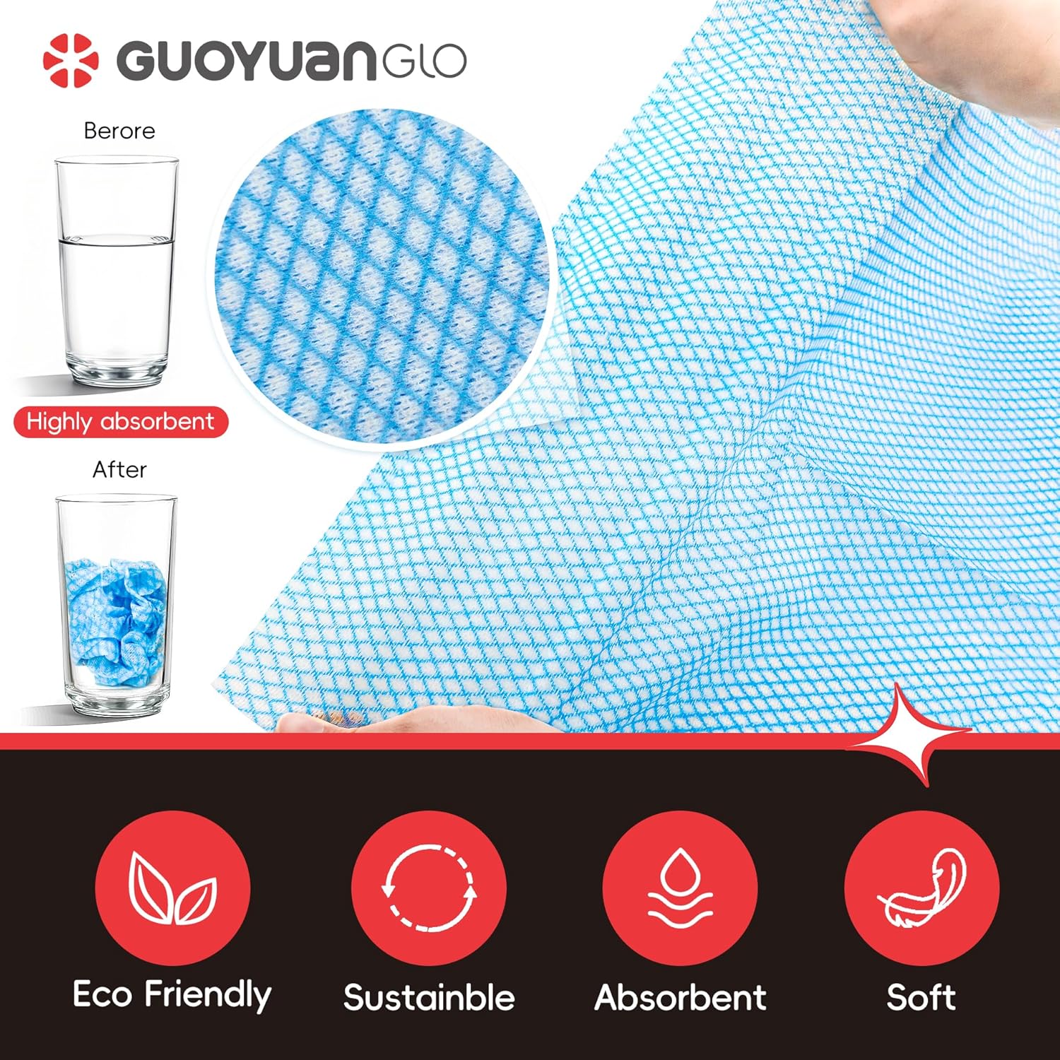 GUYUANGLO Disposable Dish Cloths Heavy Duty Disposable Cleaning Towels and Dish Cloths Dish Rags for Kitchen,13.78 x 15.75 inches- 100 Counts/Pack,Blue