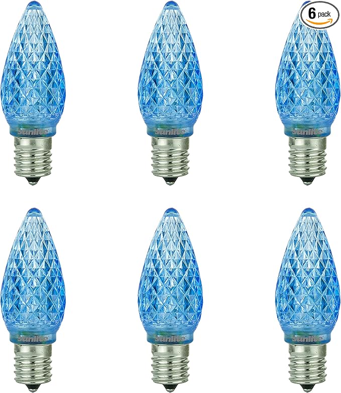Sunlite 80705 LED C9, Holiday Decorative Light Bulb, 0.4 Watts, E17 Intermediate Base, Faceted Christmas-Lights; Nightlight, Blue