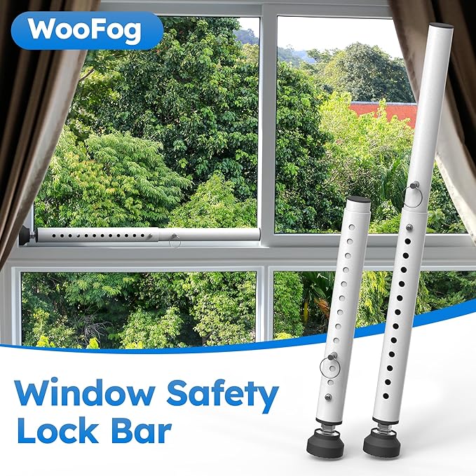 WooFog（Short）Security Bars for Sliding/Vertical Window, Adjustable Window Jammer Bars Security Inside,（Small）Window Guards for Home Security, 11" to 18" Anti Theft Window Safety Lock Bar -White 4 Pcs