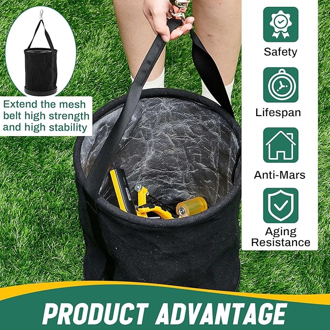 1 Pack Utility Canvas Tool Bucket 15 x 12 All Purpose Canvas Bucket Bag, Truck Tool Organizer with Plastic Bottom Metal Hook for Store Work Accessory, Load Capacity up to 150 Lbs (Black)