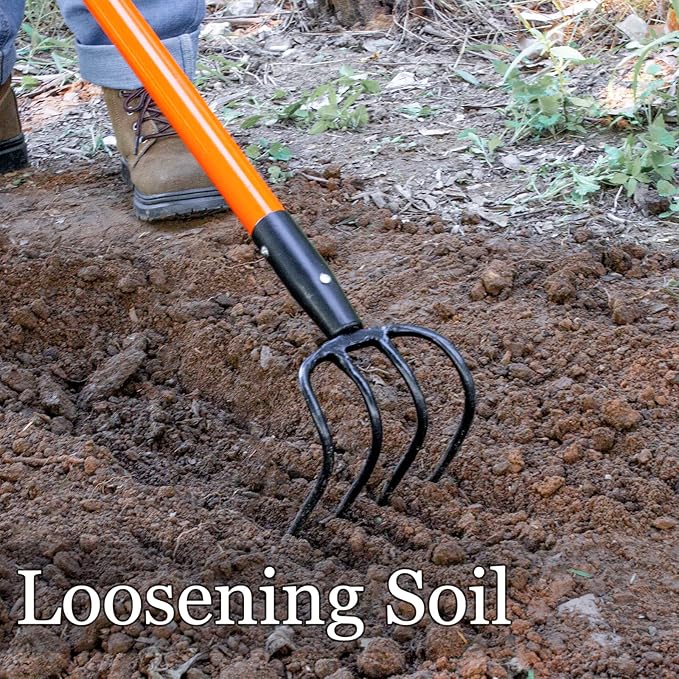 VNIMTI Cultivator for Gardening, 4 Tines Garden Cultivator with Fiberglass Handle, 58 Inches