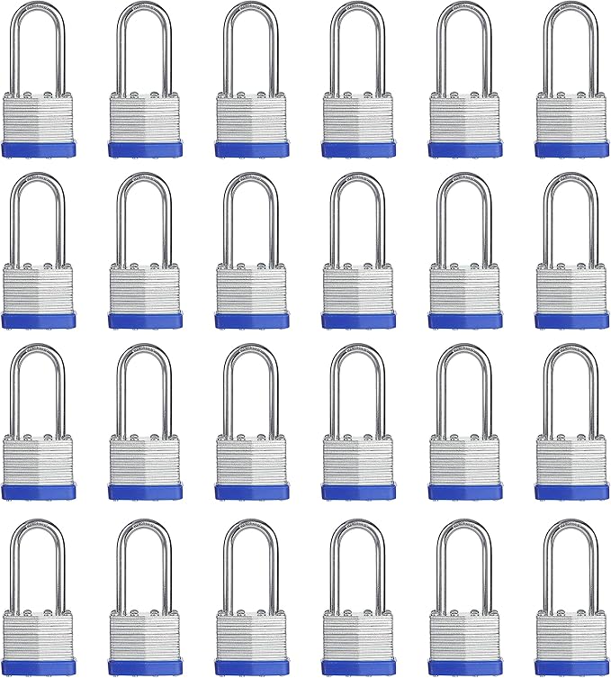 Lock, 1-9/16" (40mm) Laminated Keyed Padlocks，keyed Alike Locks, 2 inch Long Shackle Locks- Pack of 24