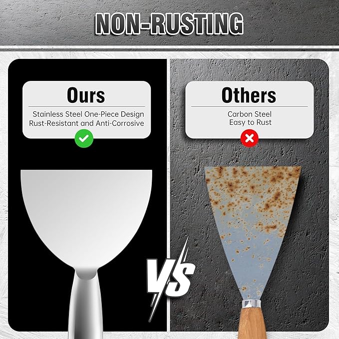 Fishark Putty Knife, 6 Inch One Piece Stainless Steel Scraper, Spackle Knife, Putty Knife Scraper, Wallpaper Scraper Paint Scraper Tool for Drywall Repair, Removing Wallpaper, Mud, Applying Plaster