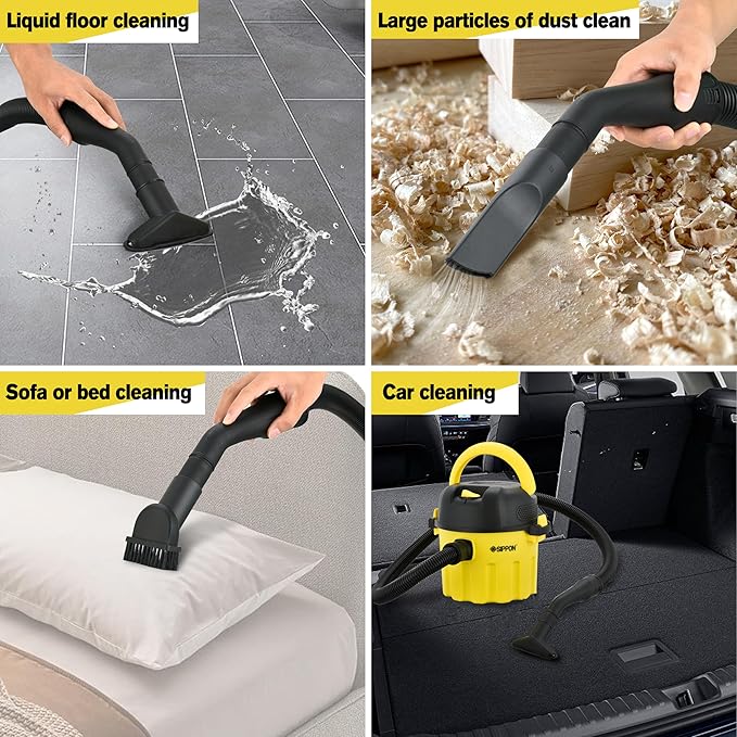 Wet-Dry Vacuum, 3-in-1 Portable Shop Vacuum Cleaner with 2 Peak HP Power Suction, Lightweight Wet Dry Vacuum with Blower & Wall Mount Design for Car, Pet Hair, Hard Floor (Low)