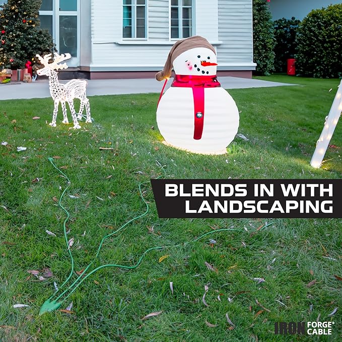 Iron Forge Cable Green 1 to 3 Outdoor Extension Cord Splitter 13 Ft (25 Ft Total Length) - 16 Gauge Power Cord, 3 Prong, 3 Outlets 16/3 SJTW