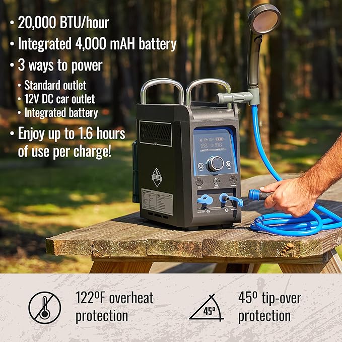 Hike Crew Propane Water Heater & Shower Pump | Rechargeable Portable Outdoor Water System w/Shower Head Attachment for Instant Hot Water While Camping, Hiking, Glamping & Vacationing
