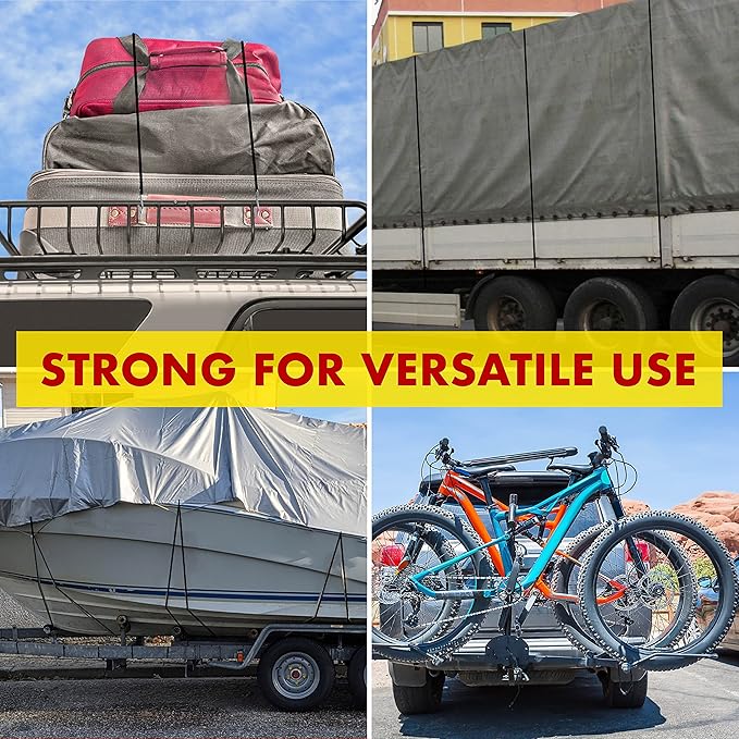 Miloo Rubber Bungee Cords with Hooks - Heavy Duty Tarp and Cargo Straps - Made in USA - 10 Inch Pack of 10