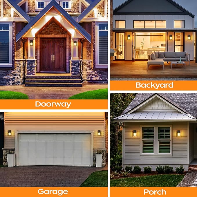 WIHTU Outdoor Light Fixture Wall Mount, 4 Pack Exterior Wall Lantern Waterproof, Black Outside Porch Sconce Lighting with E26 Socket, Matte Metal Finish & Tempered Glass Shade for House Garage Doorway