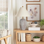 Nourison Home 23" Rustic Brown (Gray Undertones) Ceramic Pot Table Lamp for Bedroom, Living Room, Dining, Home Office, Entryway