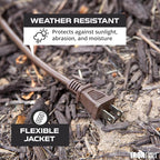 Iron Forge Cable 2 Prong Outdoor Extension Cord 6 ft, 16/2 SJTW 6 Foot Brown Extension Cord, Weatherproof - Great for Outdoor Lights, Deck, Patio
