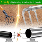 Garden Hand Cultivator Rake: 65" Long Handle Hoe Garden Tool with Ergonomic D Grip, Heavy Duty Iron 3-Tine Tiller Rakes for Gardening,Cultivating, Planting, Digging, Weeding