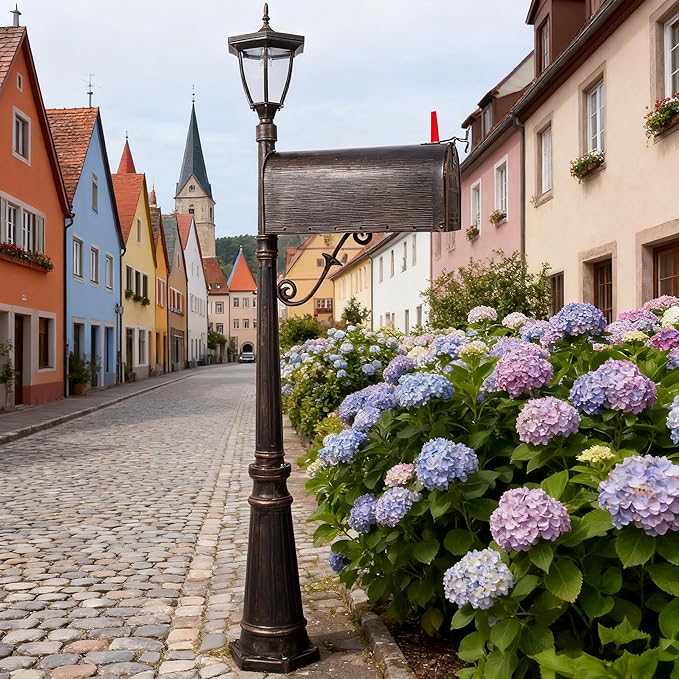 Extra Large Mailbox with Post - Heavy Duty Cast Aluminum Post Mount Mailbox for Outside, Modern Residential Mail Box with Solar Light, No Dig Installation, All-Weather Design