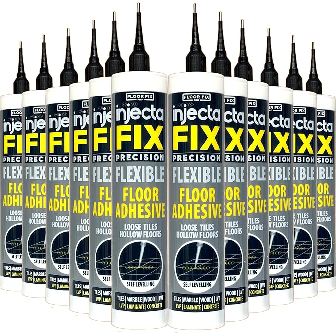 Precision 300ml from Floor-Fix Pro - Fix Loose Tiles - for Loose & Hollow Tiles, Wood, LVT & Laminate - Includes 1.9mm Syringe Tip - Adjustable to 6mm + Anti-Clog Performance (Pack of 12)