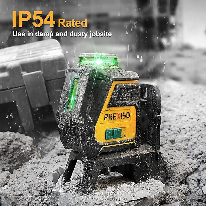 PREXISO 360 Laser Level with Tripod - IP54 Rechargeable Wide Angle Vertical Line Laser, 100Ft Green 3 Brightness Adjustment Self Leveling Cross Line for Construction, Floor Tile, Renovation
