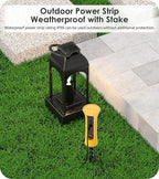 CCCEI Outdoor Power Strip Weatherproof with Stake, Waterproof Extension Cord with Multiple Outlets, Christmas Exterior Garden Decor, Yard, Camping, 4 Plugs, Surge Protector 25FT, Yellow.