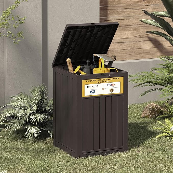 Package Delivery Box for Porch with Sign,48 Gallon Outdoor Storage with Lockable Secure, Large Double Wall Resin Outdoor Package Delivery and Waterproof