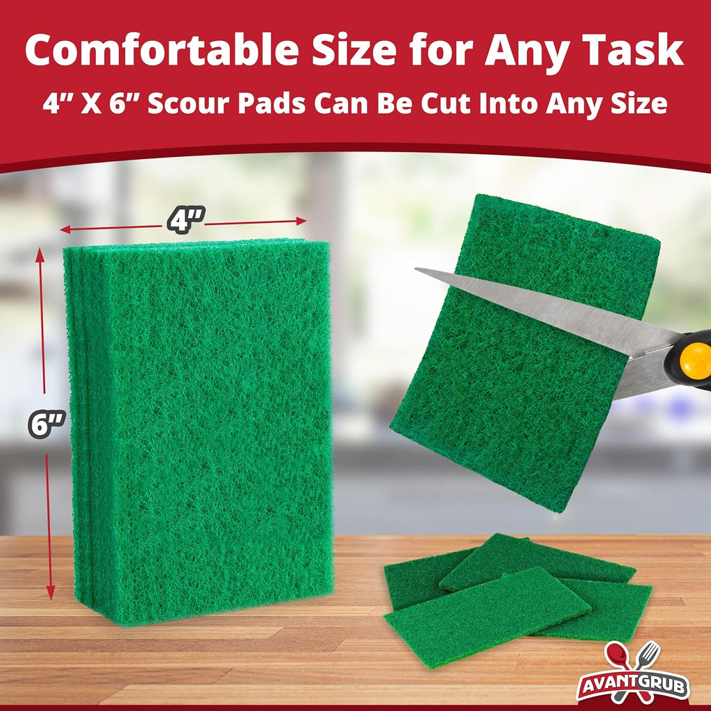 Green Sustainable 20 Pack Cleaning Scour Pads by Avant Grub. Powerful Stain Remover for Cookware. Easily Remove Grease and Residues. Eco-Friendly Solution for Kitchen Cleaning.