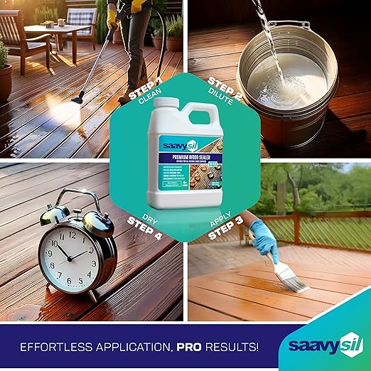 Eco-Friendly Silicone Premium Wood Waterproof Sealer – 16 oz Concentrate, Makes 1 Gallon, VOC-Free, Non-Toxic for Exterior/Interior Garden Bed, Planter, Deck, Fences & Furniture - Clear Finish