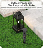 CCCEI Outdoor Power Strip Weatherproof with Stake, Waterproof Extension Cord with Multiple Outlets, Christmas Exterior Garden Decor, Yard, Camping, 4 Plugs, Surge Protector 6FT, Black.