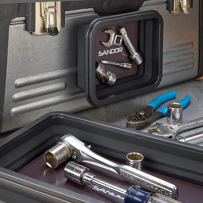 Collapsible Magnetic Parts Tray Set - 3 Different Size Tool Trays for Screw, Bolts, Nuts, Washers, Pins and Other Small Metal Parts, Mechanic Tool Gifts for Men - Black