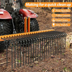 60 Inch 3 Point Tractor Rake, Pine Straw Needle Rake, Durable Powder Coated Steel Spring Landscape Rakes Fit for Cat0, Cat1, Orange