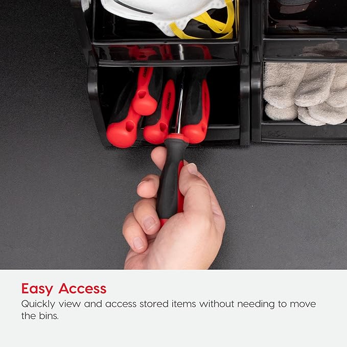 IRIS USA Extra Small Stackable Storage Bins, 15-Pack, 5.5 x 4.5 x 3 inch, |Made in USA|, Plastic Open Front Shelf Bin for Organizing Parts, Hardware, Tools, Supplies, Garage Shelf, Pantry - Black