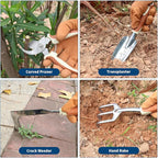 Brown Gardening Tools Set 12-Piece, Garden Hand Tool Kit with Non-Slip Ergonomic Handle, Storage Tote Bag, Garden Apron, Gloves and Kneeling Pad, Gardening Gifts for Women Men Plant Lover