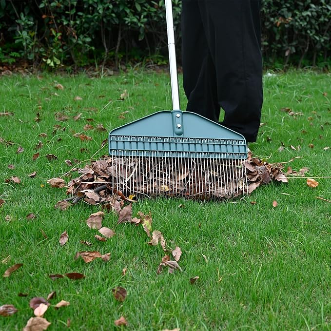 Thatch Rake & Leaves Rake 66-Inch Adjustable S/S Handle Heavy-Duty Design for Garden Lawns and Farms Ideal for Cleaning Up Dead Grass Fallen Leaves and Animal Bedding Dethatcher rake
