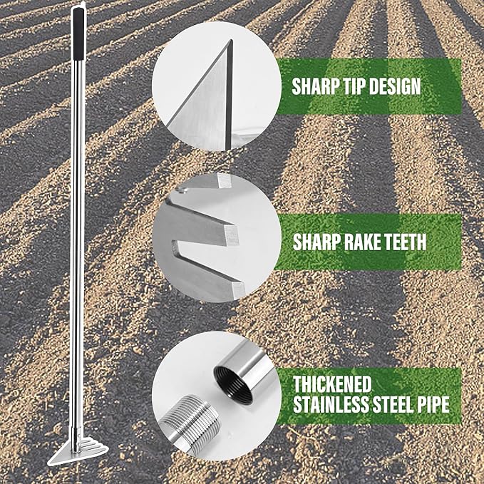 4-in-1 Garden Hoe Tool and Weeder, 56 Inch Ergonomic Long Handle Cultivator with Sharp Stainless Steel Blade, Heavy Duty Garden Hand Tiller for Weeding, Digging, Loosening Soil,Removing Moss