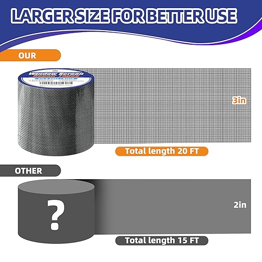 KING MOUNTAIN Black Window Screen Repair Tape,3inX20FT Heavy Duty Screen Repair Kit for Window Screen and Screen Door Tears Holes,Strong Adhesive & Waterproof Window Screen Patch