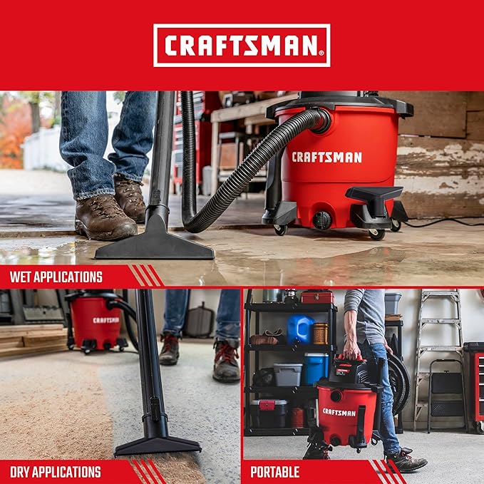 CRAFTSMAN CMXEVBE18590 9 Gallon 4.25 Peak HP Wet/Dry Shop Vac, Portable Shop Vacuum Wet and Dry with Filter, 3 Dust Bags, Hose and Attachments for Home, Garage and Automotive Cleaning