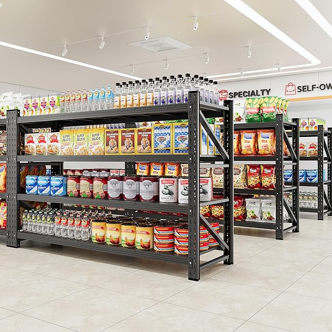5000LBS Storage Shelves, 71" W Heavy Duty Garage Shelving Unit, Adjustable Industrial Shelving, 4 Tier Metal Shelving for Garage, Supermarket, Warehouse, 71" W x 24" D x 70" H