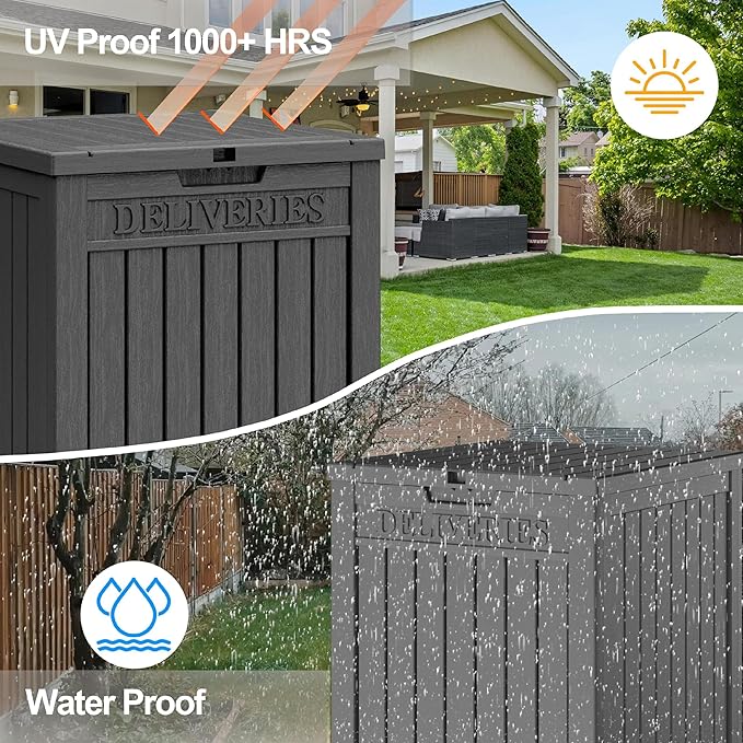 48 Gallon Package Delivery Box for Porch, Outdoor Storage with Lockable Secure, Large Double Wall Resin Outdoor Package Delivery and Waterproof