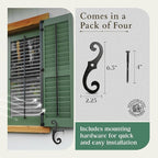 Renovators Supply Shutter Fasteners - Decorative S Style Shutter Dogs Hardware - Rust Resistant Powder Coated External Shutter Tieback Including Mounting Screws - 6.5 Inches, Cast Iron, Pack of 4
