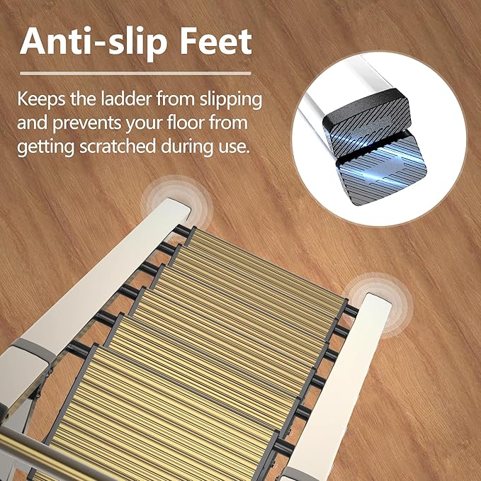 GameGem 6 Step Ladder for 12 Feet High Ceiling, Lightweight Aluminum Folding Step Stool with Convenient Handgrip, Stepladders with Anti-Slip and Wide Pedal for Home Use Space Saving - Gold