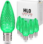 HLO Lighting Set of 25 Green C9 Faceted LED Christmas Light Bulbs for Indoor & Outdoor Use | Durable Replacement Bulb