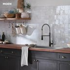 Moen Essie Matte Black One-Handle High Arc Pre-Rinse Spring Pulldown Kitchen Faucet with Power Clean, 87814BL