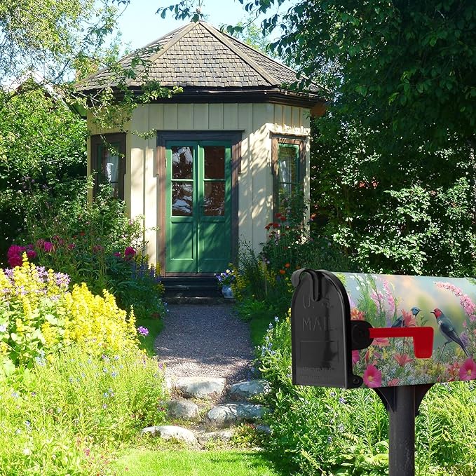Spring Bird Flowers Mailbox Covers Magnetic Standard Size 21x18 inch Spring Summer Floral Mailbox Cover Colorful Farmhouse Mailbox Wrap Post Letter Box Cover for Garden Outdoor Decorations