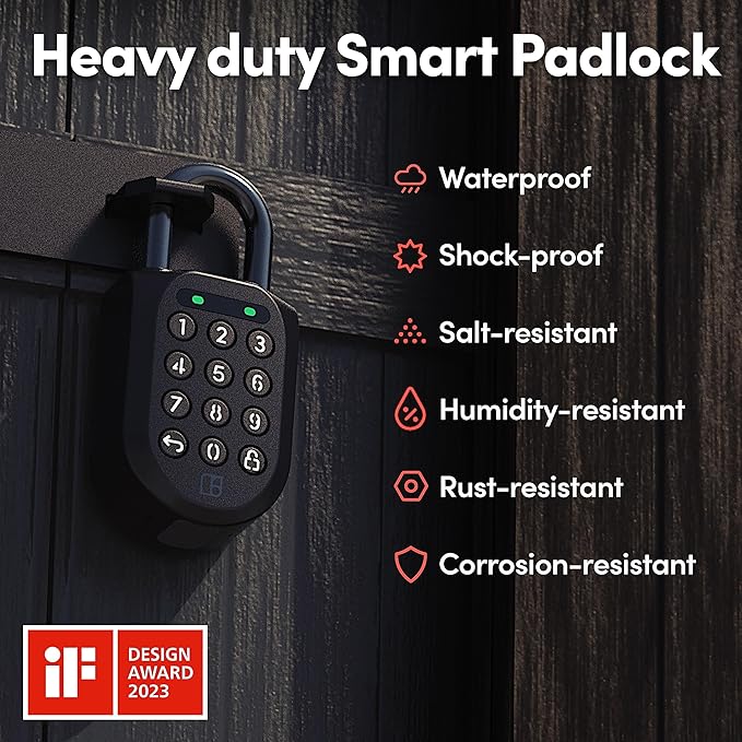 igloohome New Smart Padlock 2 (SP2), The Toughest Smart Padlock – Generate Access from Anywhere with The Mobile app (iOS/Android) – No WiFi Needed, Waterproof & Rechargeable